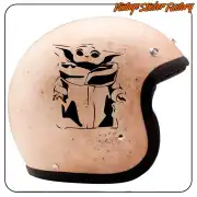 Black Yoda Baby sticker applied to a beige motorcycle helmet