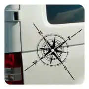 Compass rose sticker applied to the rear of a camper van