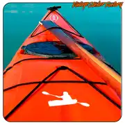Orange kayak viewed from the bow, with a white paddler silhouette on the deck