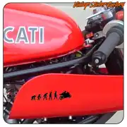 Evolution of human figures into a motorcycle, applied to the red side of a motorcycle