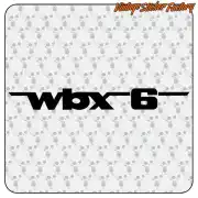 Black WBX6 typographic design on a presentation background with skulls