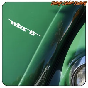 Weißes WBX6-Vinyl auf einer grünen Oberfläche neben einem Scheinwerfer