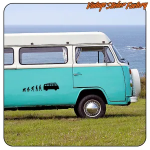 T1 evolution sticker placed on the side of a camper van facing the sea
