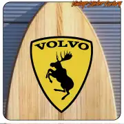 VOLVO design with a black elk silhouette on a wooden board