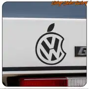 Black Volkswagen Apple design applied to the rear of a white vehicle