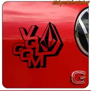 VOLCOM graphic design in black applied to the red bodywork of a vehicle
