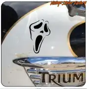 Schwarz-weiße Geistermaske auf der gewölbten Oberfläche eines klassischen Fahrzeugs