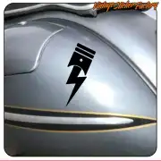 Diseño negro de pistón y rayo aplicado sobre una superficie curva de motocicleta