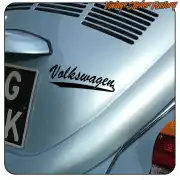 Black Volkswagen sticker applied to the rear of a vehicle