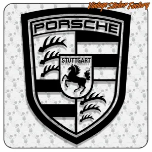 Vollständiges schwarz-weißes Porsche-Emblem-Design auf hellem Hintergrund