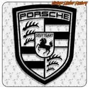 Vollständiges schwarz-weißes Porsche-Emblem-Design auf hellem Hintergrund
