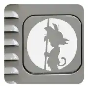 Grey Goku silhouette with tail and staff applied to a metal surface