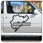 Large Neverbeen sticker applied to the door of a white van