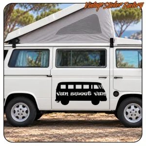 «Van Sweet Van» Aufkleber an der Seite eines Campers