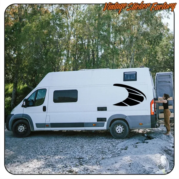 Side view of a camper van with the Kite sticker applied
