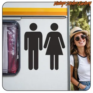 Autocollant avec symboles noirs d’homme et de femme sur une caravane