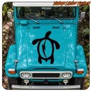 Black tribal turtle applied to the bonnet of a turquoise vehicle
