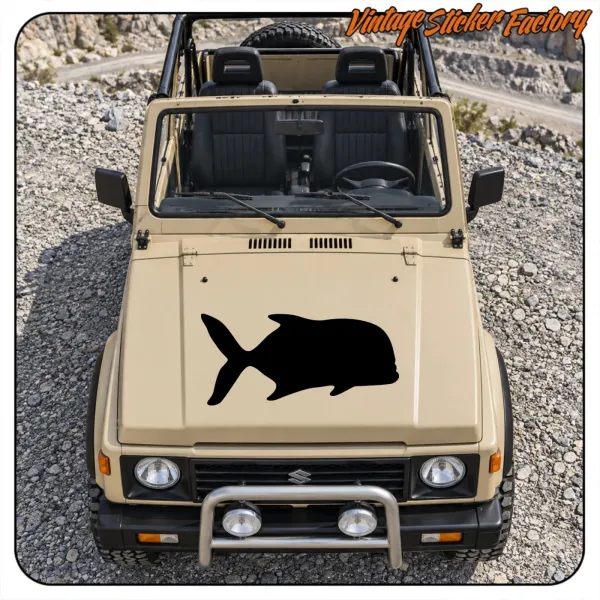 Off-road vehicle with a black tropical fish silhouette on the bonnet