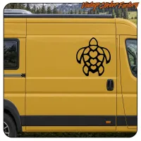 Alternative view of a yellow van with the tribal turtle placed on the side