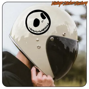 Jack Skeleton vinyl applied to a white motorcycle helmet with dark visor