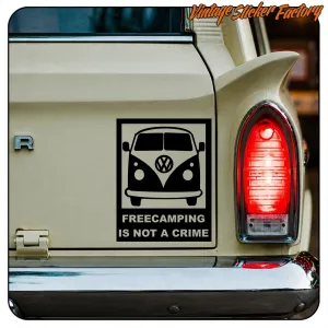 FREECAMPING sticker placed beside the rear light of a classic van