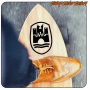 Black Wolfsburg design applied to a surfboard
