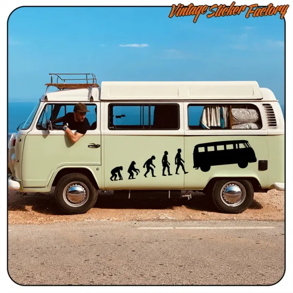 Side application of the human evolution and camper van design on a classic camper