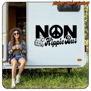 «NON Hippie Bus» sticker applied to the rear of a motorhome