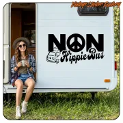 «NON Hippie Bus» sticker applied to the rear of a motorhome