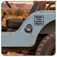 DIESEL FUEL GASOIL sticker placed beside the fuel cap of an off-road vehicle