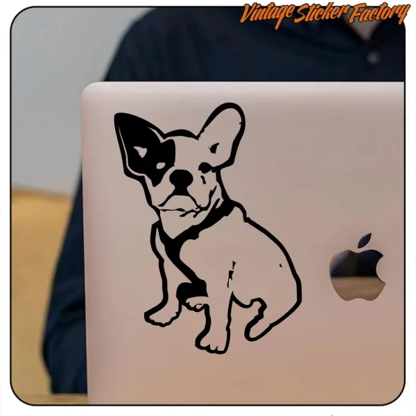 Klebeaufkleber mit französischer Bulldogge auf einem Laptopdeckel