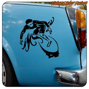 Black surfer on a board design applied to the blue side of a classic vehicle