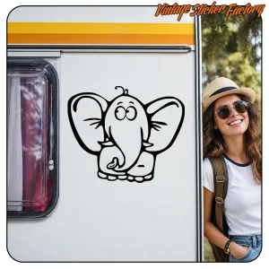 Elephant sticker applied to the door of a caravan