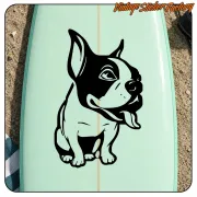 Black French bulldog applied to a light green board