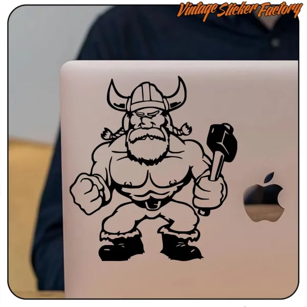Viking design applied to a laptop next to the Apple logo