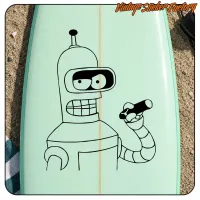 Vinilo de Bender con puro aplicado en una tabla de surf verde agua