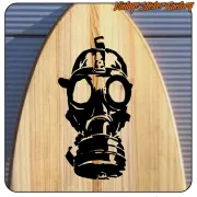 Vinyle de masque à gaz appliqué sur une planche en bois