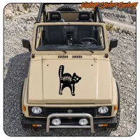 Cat skeleton sticker shown centred on the bonnet of an off-road vehicle
