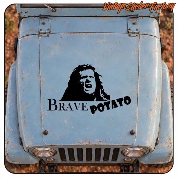Brave Potato design applied to the blue bonnet of a classic vehicle