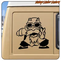 View of the design applied to the side of a beige van, next to a window