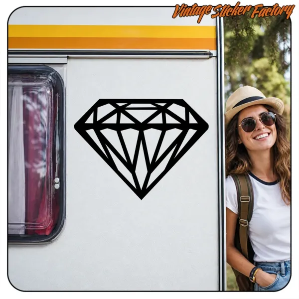 Vinilo con diamante geométrico negro en la carrocería de una caravana