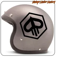 Grauer Helm mit schwarzem PIAGGIO ALIEN Design an der Seite