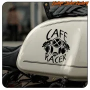 Café Racer sticker applied to the fuel tank of a classic motorcycle