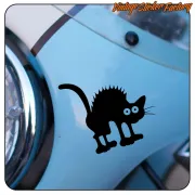 Silueta negra de gato aplicada sobre la carrocería azul de un vehículo clásico