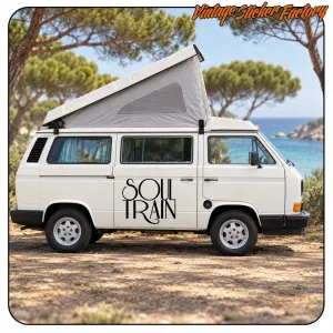 Soul Train adhesive applied to the side of a camper van
