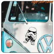 Stormtrooper sticker applied to the front of a classic Volkswagen van