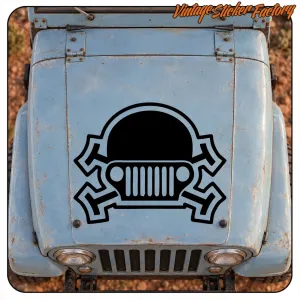 Calavera Jeep negra aplicada sobre el capó de un vehículo todoterreno vintage
