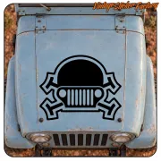 Black Jeep skull applied to the bonnet of a vintage off-road vehicle