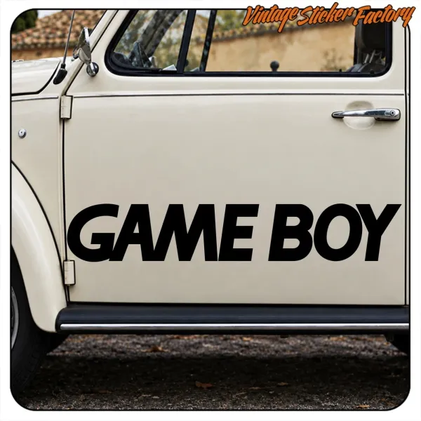 View of the Game Boy design applied to the door of a classic vehicle