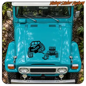 Diseño Toyota y Jeep aplicado sobre el capó de un todoterreno azul